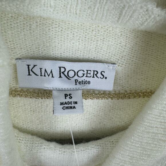Kim Rogers NWT Cream Gold Striped Shimmer Mock Neck Pullover Sweater Size PS - Picture 5 of 6